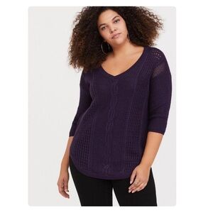 Torrid Metallic Purple Lurex Pointelle wool blend Tunic Sweater